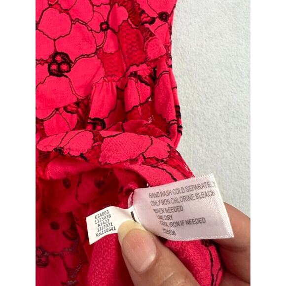 Lane Bryant Blouse Womens 20 Pink Lace Top Ruffle & Balloon Sleeves Sexy - Picture 7 of 11